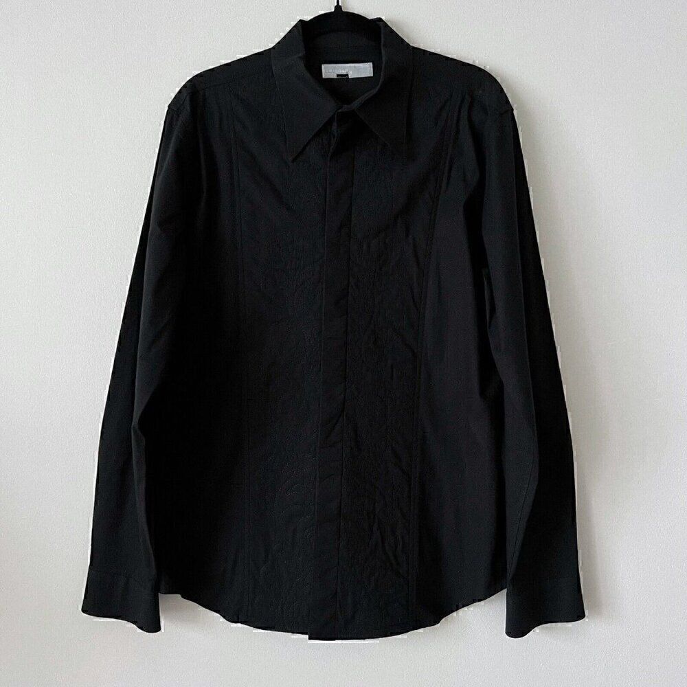 Iceberg Ice Jeans Mens Black on Black Embroidered Button Down Shirt Size L Italy